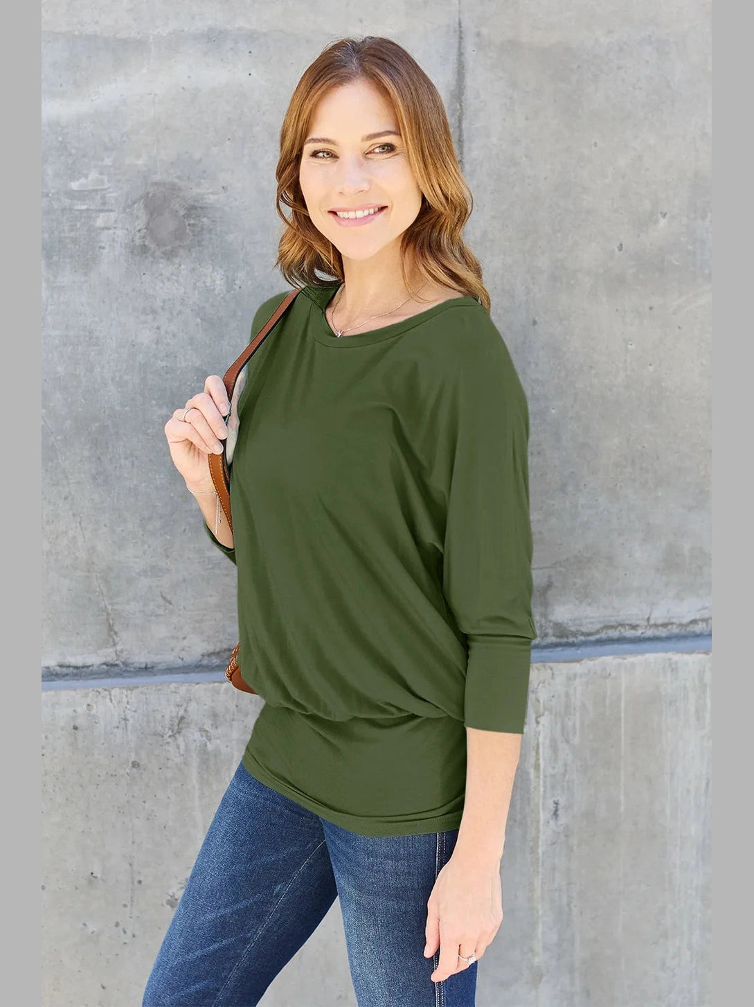 Basic Bae Full Size Round Neck Batwing Sleeve Top nicholesgifts