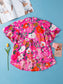 Smocked Printed Round Neck Half Sleeve Blouse nicholesgifts
