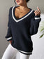 Contrast Trim V-Neck Long Sleeve Sweater nicholesgifts