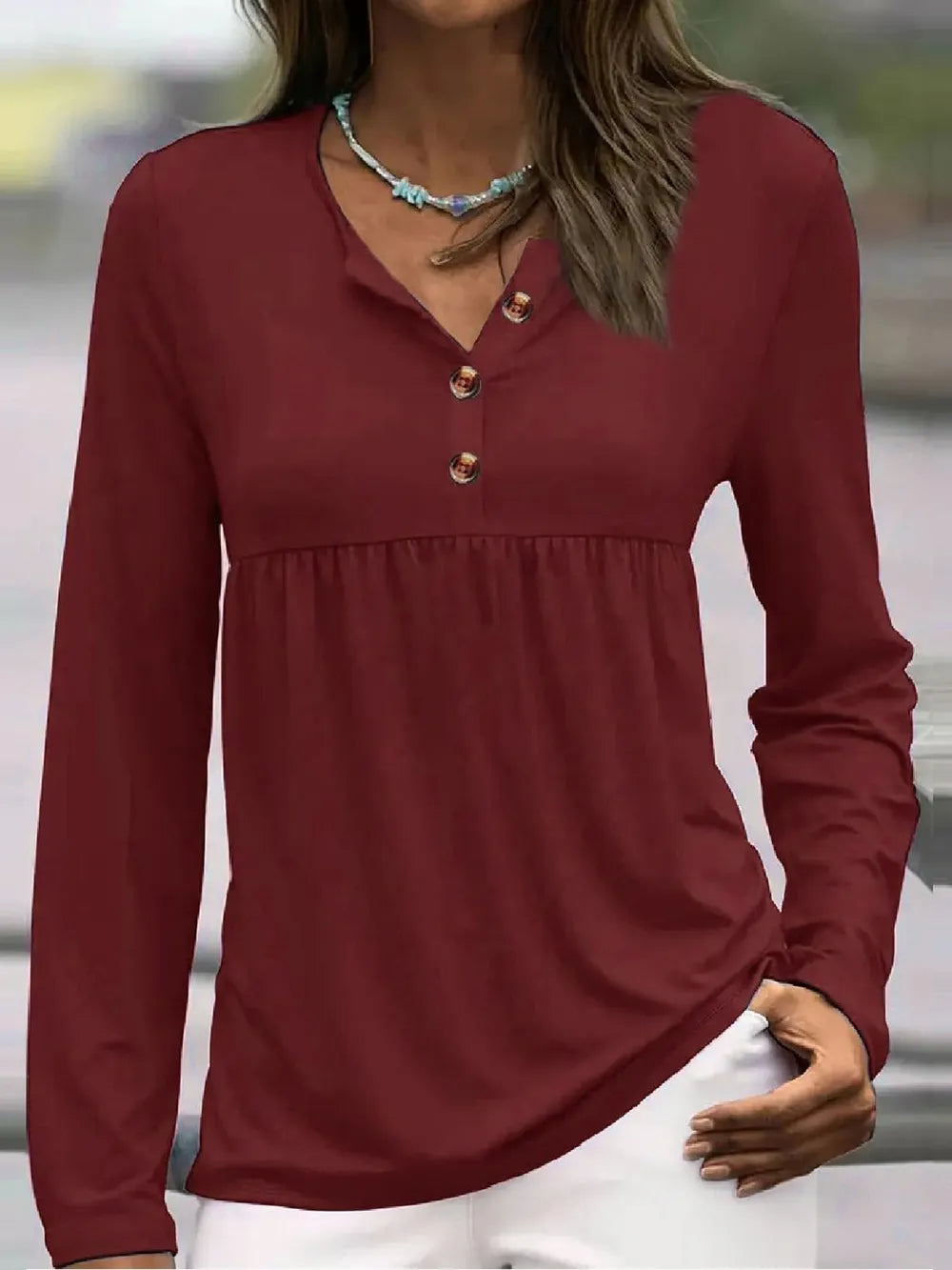 Half Button Long Sleeve T-Shirt nicholesgifts