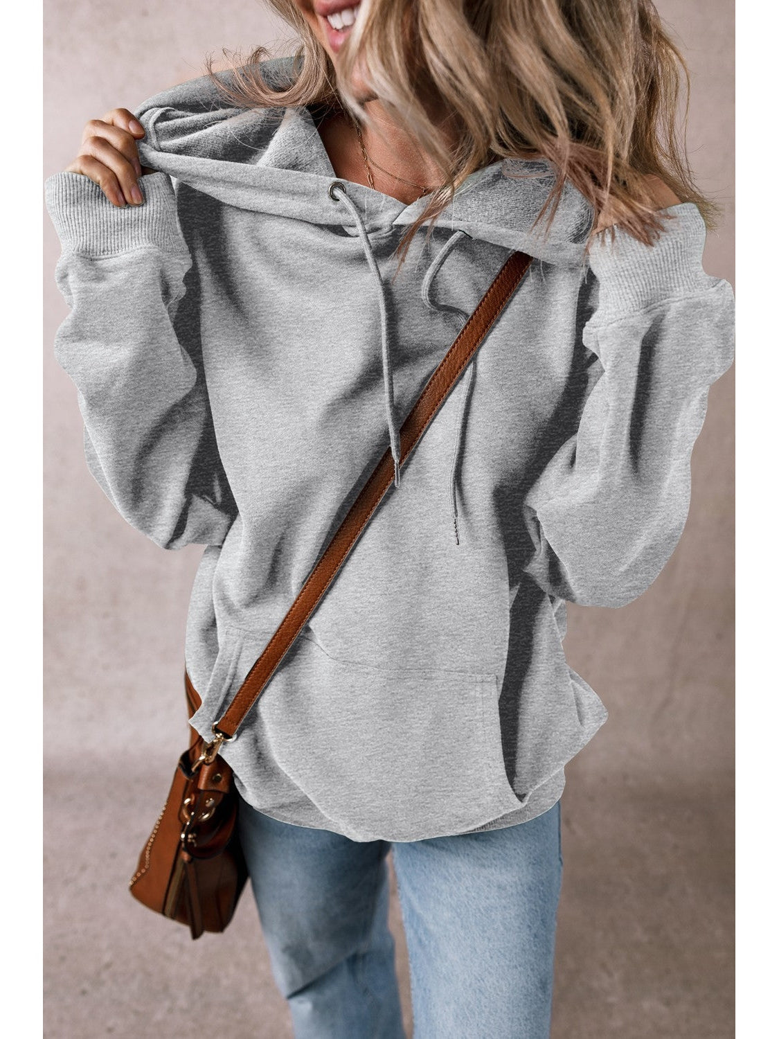 Women Drawstring Pocketed Long Sleeve Hoodie nicholesgifts