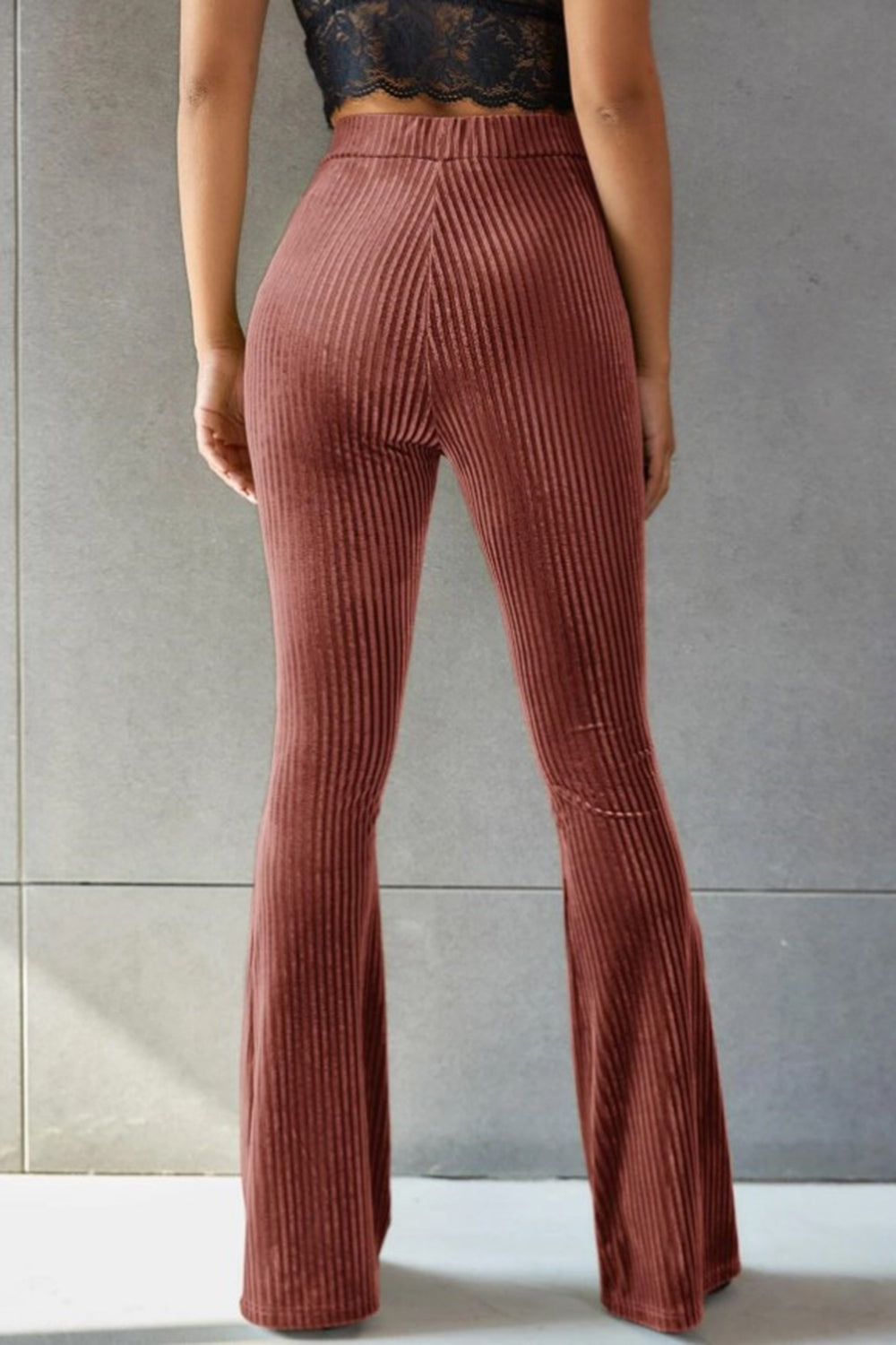 Women Ribbed High Waist Flare Pants nicholesgifts