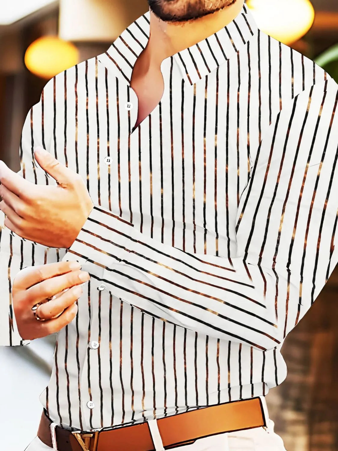 Men's Full Size Striped Button Up Long Sleeve Shirt Plus Size NicholesGifts