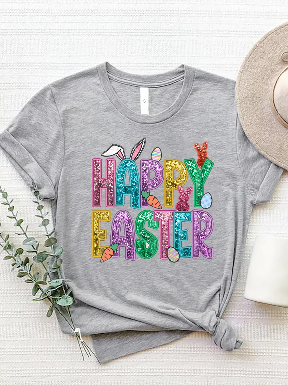 HAPPY EASTER Round Neck Short Sleeve T-Shirt nicholesgifts