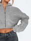 Zip Up Long Sleeve Hooded Cropped Jacket nicholesgifts