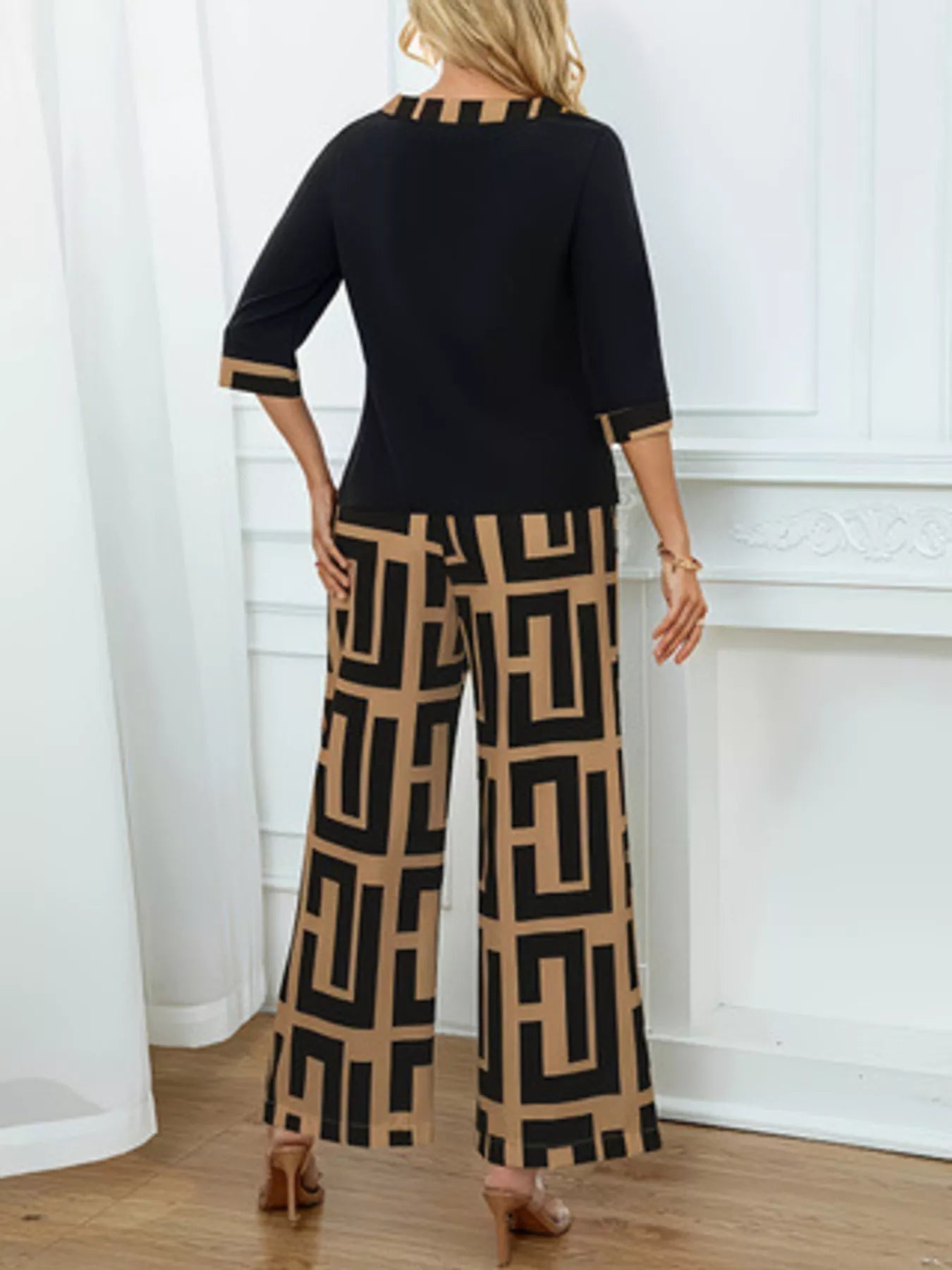 Round Neck Top and Wide Leg Pants Set NicholesGifts