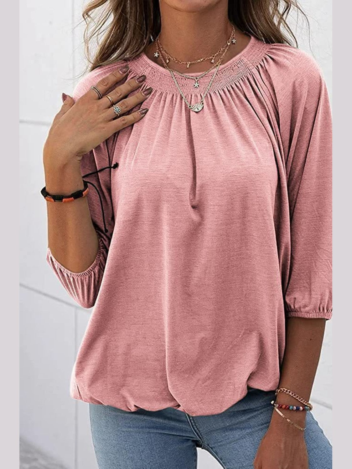 Gathered Detail Round Neck T-Shirt