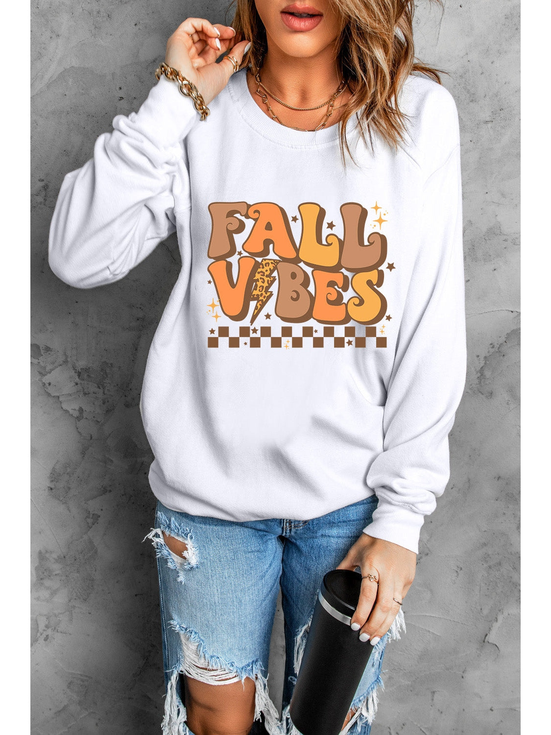 Women Letter Graphic Round Neck Long Sleeve Sweatshirt nicholesgifts