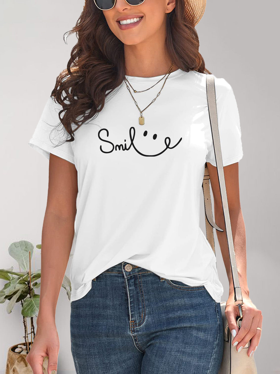 SMILE Round Neck Short Sleeve T-Shirt nicholesgifts