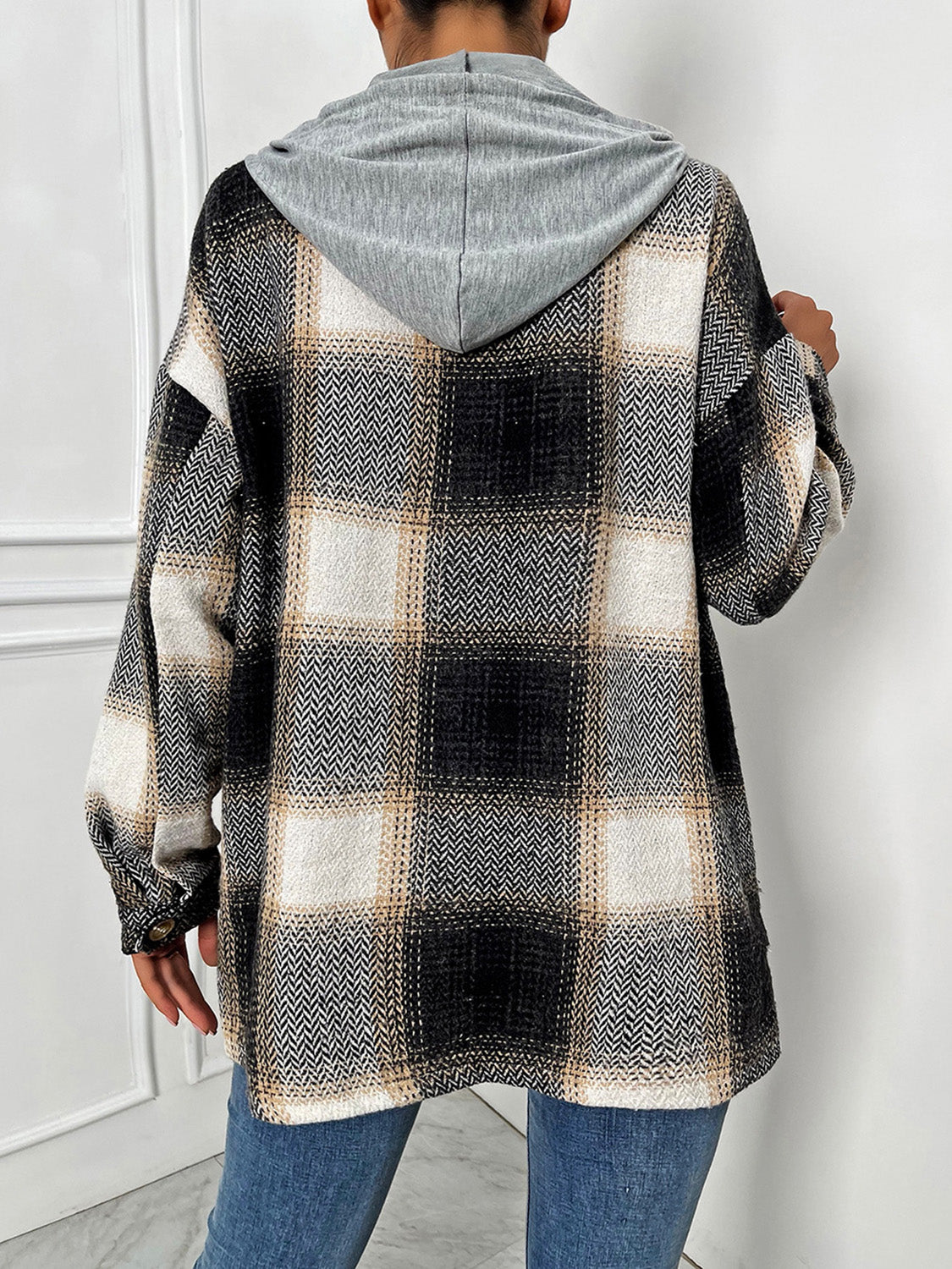 Plaid Drawstring Hooded Jacket nicholesgifts