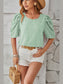 Swiss Dot Round Neck Short Sleeve Blouse nicholesgifts