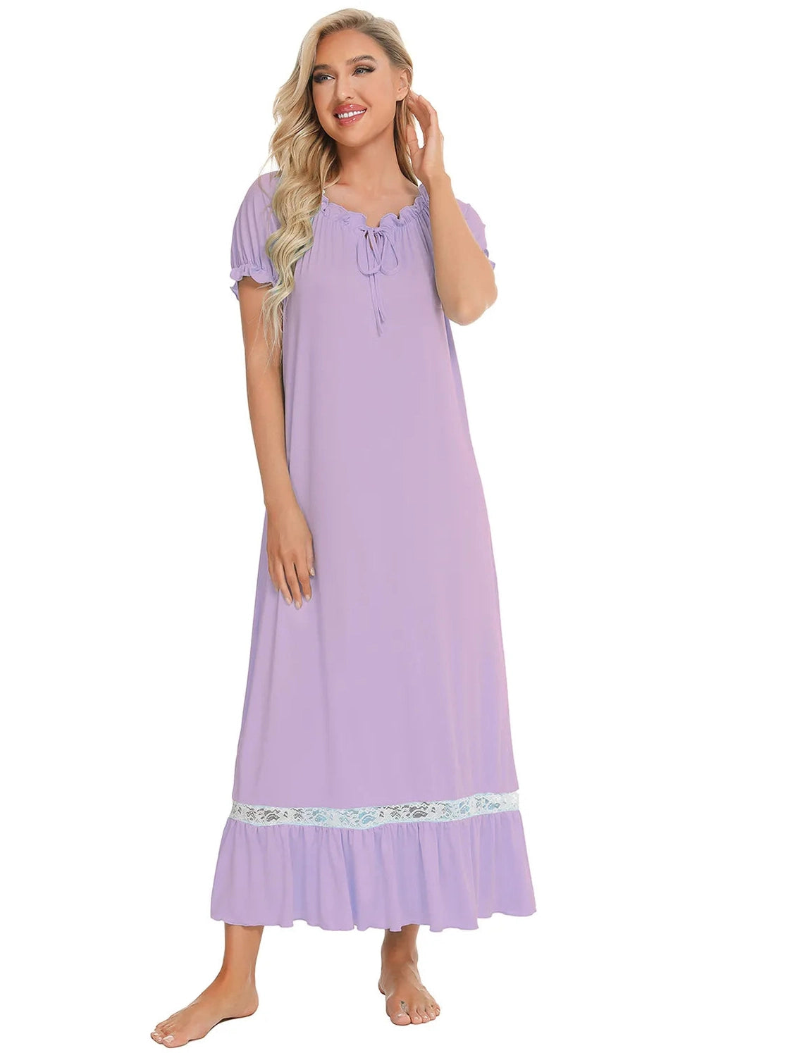 Lace Detail Short Sleeve Lounge Dress nicholesgifts
