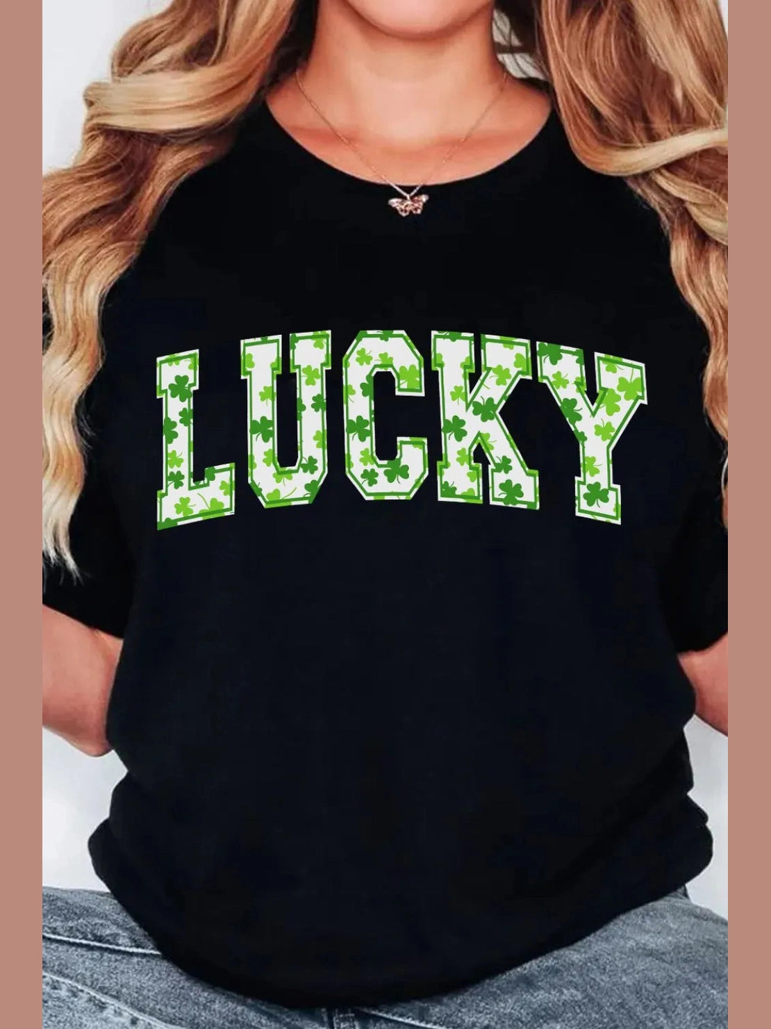LUCKY Letter Clover Short Sleeve T-Shirt nicholesgifts