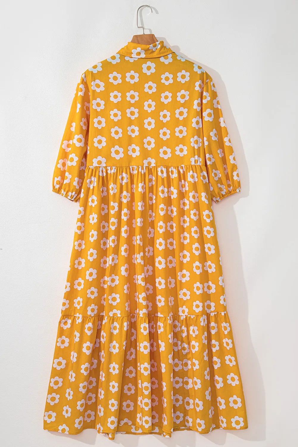 Floral Collared Neck Three-Quarter Sleeve Dress Trendsi