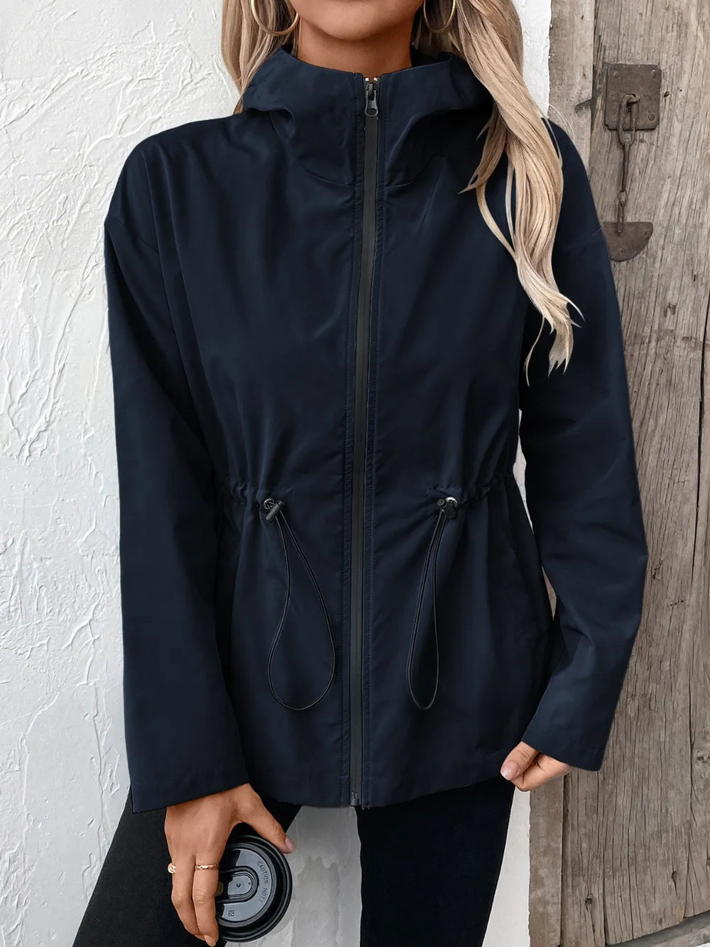 Ivy Lane Drawstring Zip Up Hooded Jacket nicholesgifts