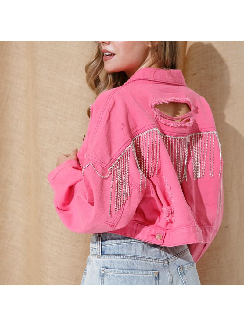 Cropped Collared Neck Dropped Shoulder Denim Jacket nicholesgifts