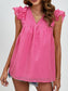 Women Ruched V-Neck Cap Sleeve Blouse nicholesgifts