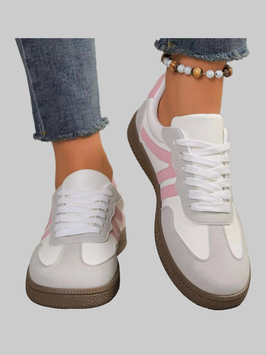 Women Striped Lace-Up Casual Sneakers nicholesgifts