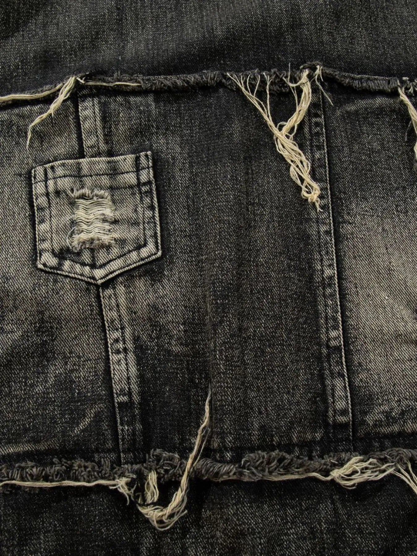 Men's Distressed Denim Patchwork Oversized Hoodie with Frayed Details NicholesGifts