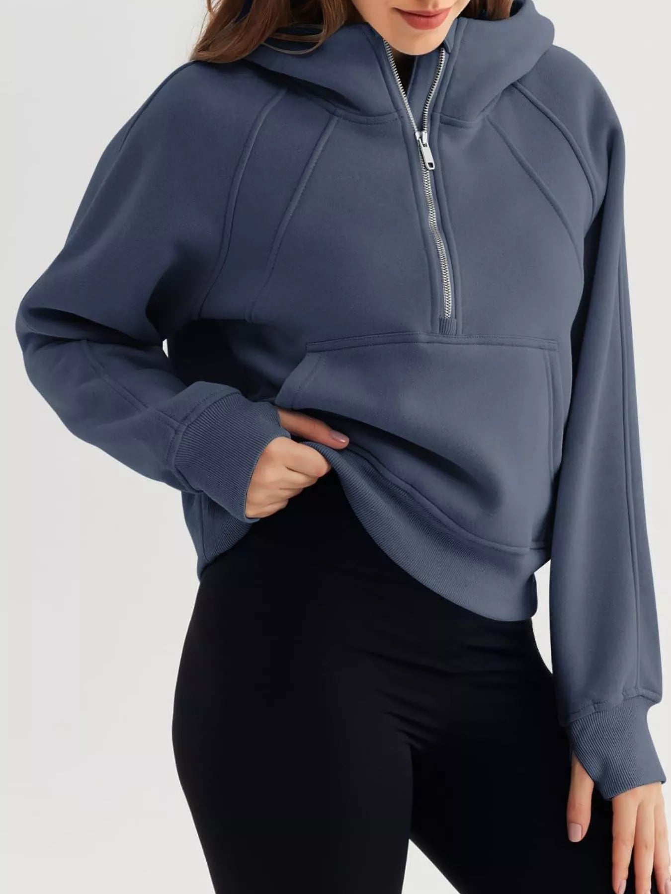 Half Zip Raglan Sleeve Hoodie Trendsi
