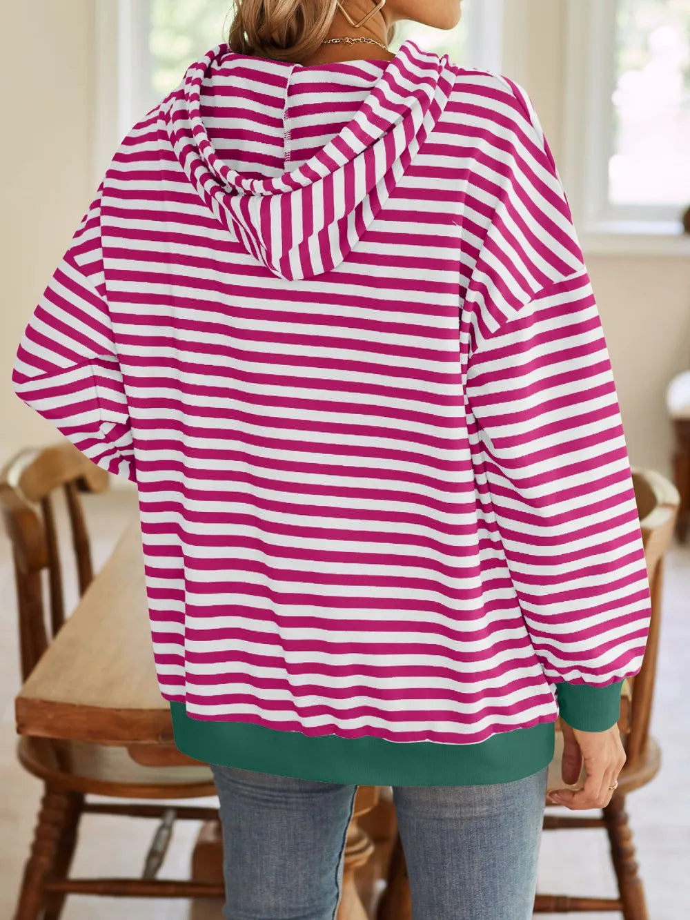 Lovelet Drawstring Striped Long Sleeve Hoodie Trendsi