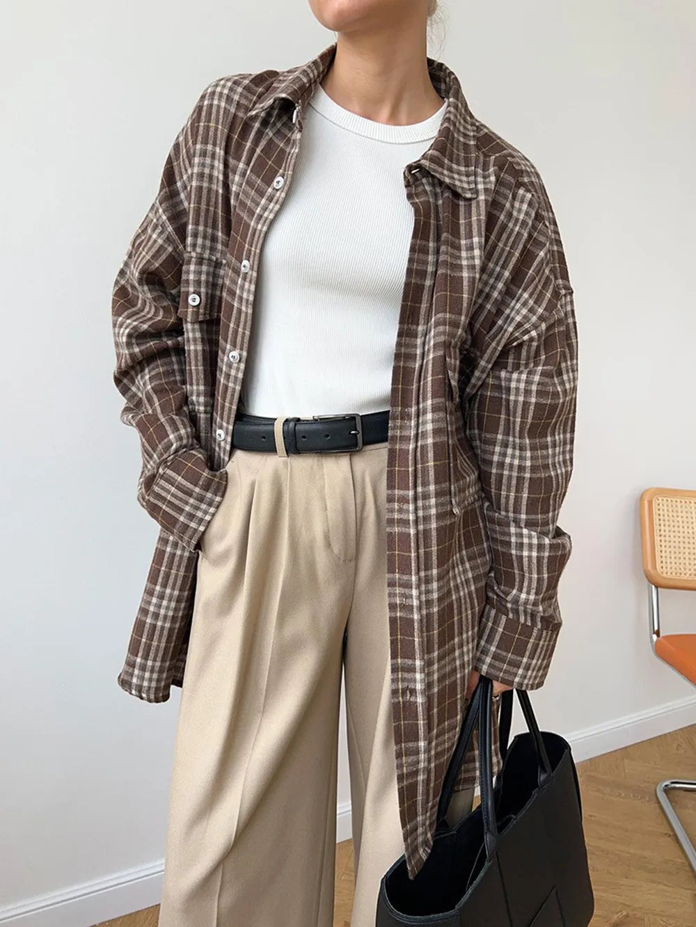 Pocketed Plaid Button Up Shacket nicholesgifts