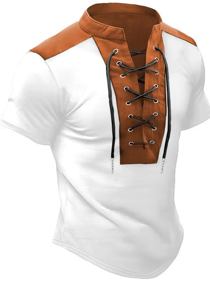 Men's Plus Size Lace Up Short Sleeve Polo nicholesgifts