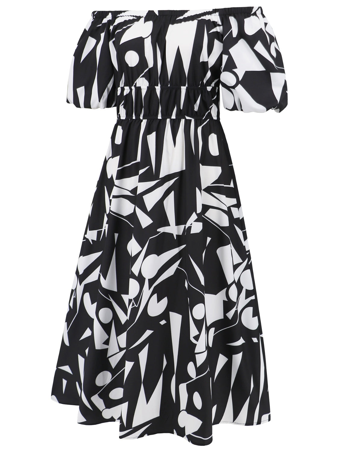 Printed Off-Shoulder Balloon Sleeve Dress nicholesgifts