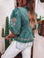 Women Green Floral Tie Front Puff Short Sleeve Blouse nicholesgifts