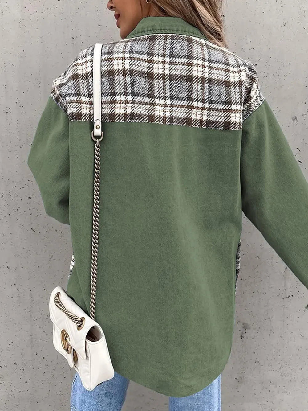 Plaid Button Up Dropped Shoulder Jacket nicholesgifts