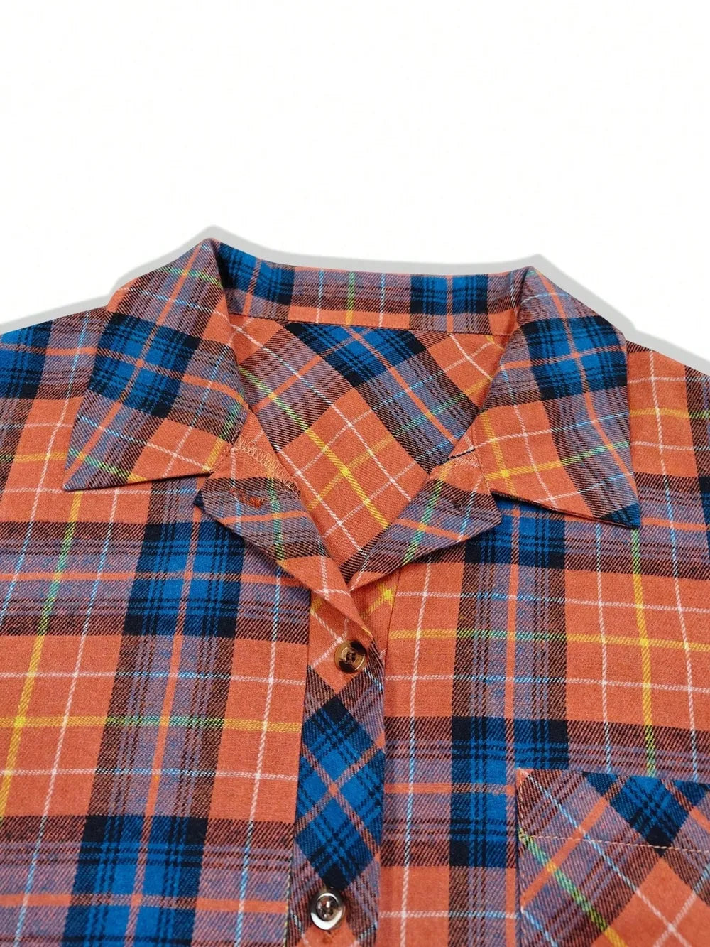 Plaid Collared Neck Long Sleeve Shirt Trendsi