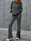 Contrast Round Neck Long Sleeve Top and Bootcut Pants Set nicholesgifts