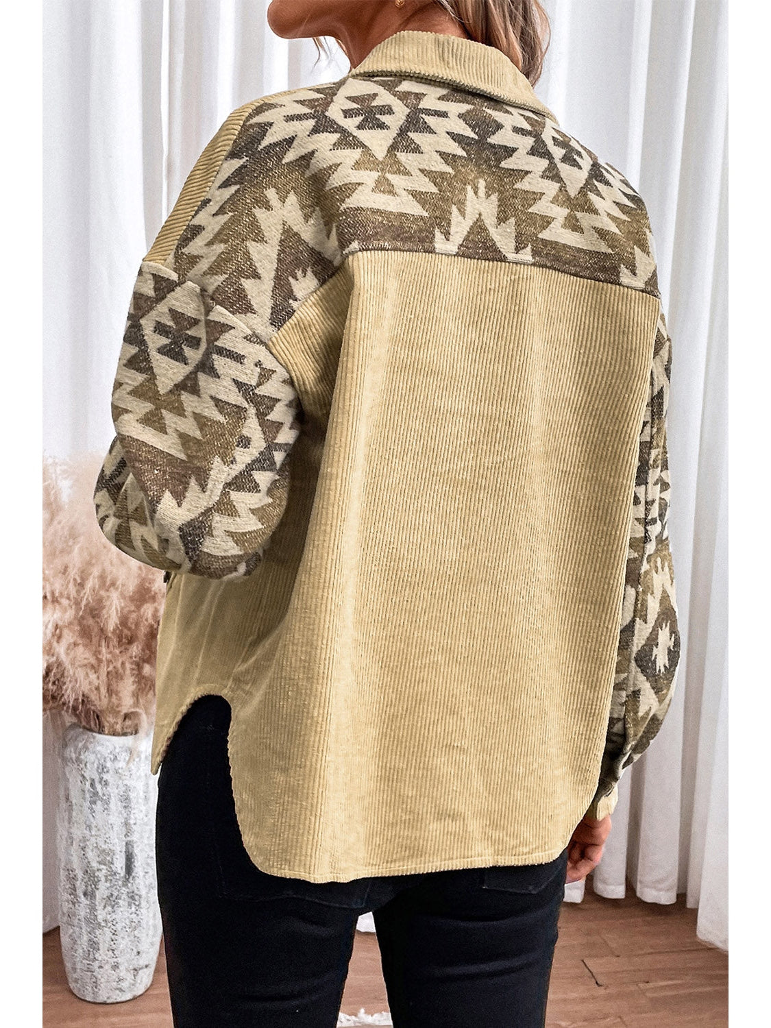 NicholesGifts Women Geometric Button Down Collared Jacket