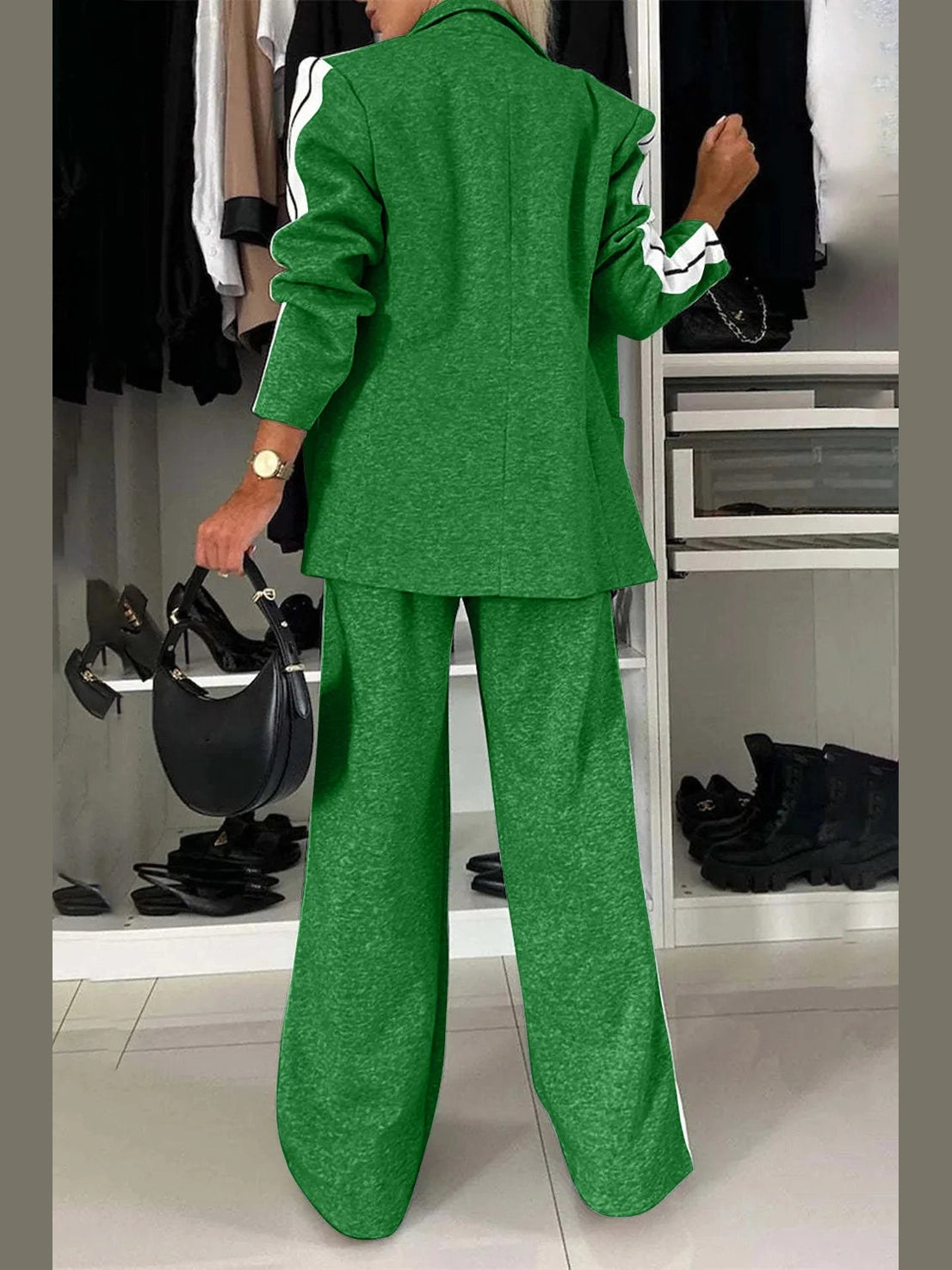 Full Size Contrast Lapel Collar Top and Pants Set nicholesgifts