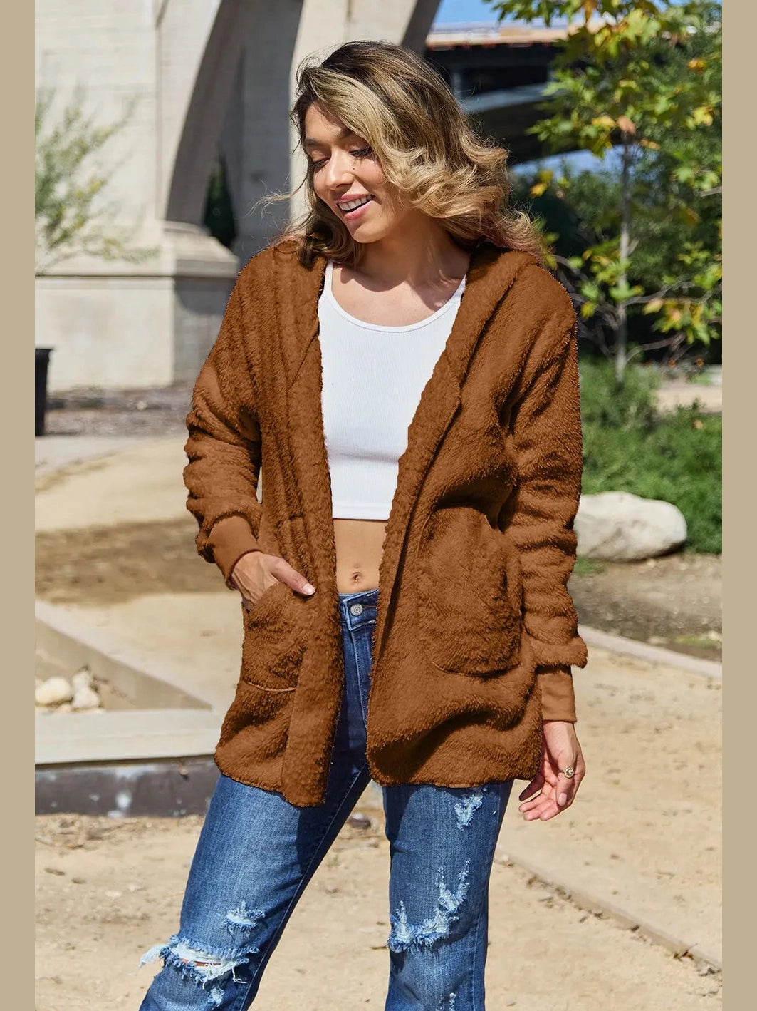 Full Size Teddy Hooded Jacket with Pockets nicholesgifts
