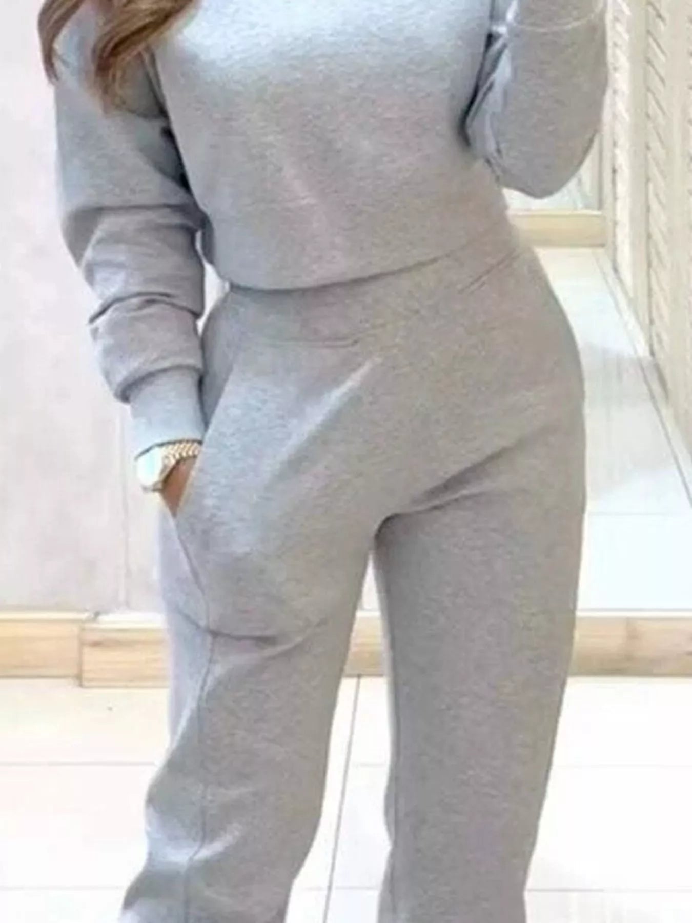 Casual Chic Cropped Sweatshirt and Jogger Set nicholesgifts