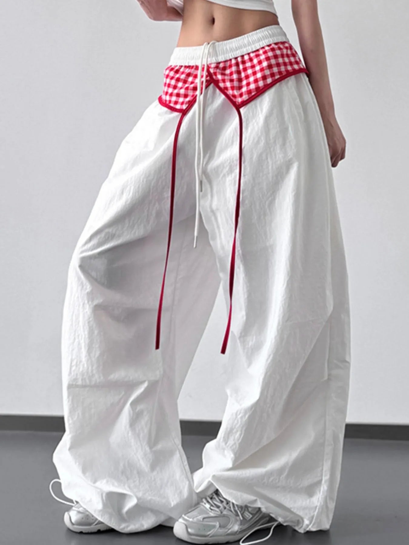 Wide Leg Pants with Checkered Detail Trendsi