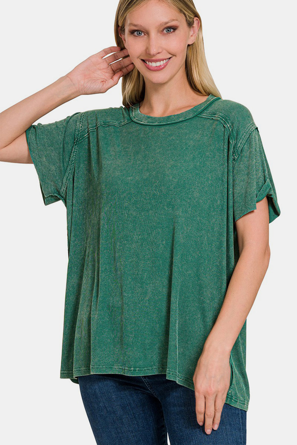 Zenana Washed Ribbed Short Sleeve Top nicholesgifts