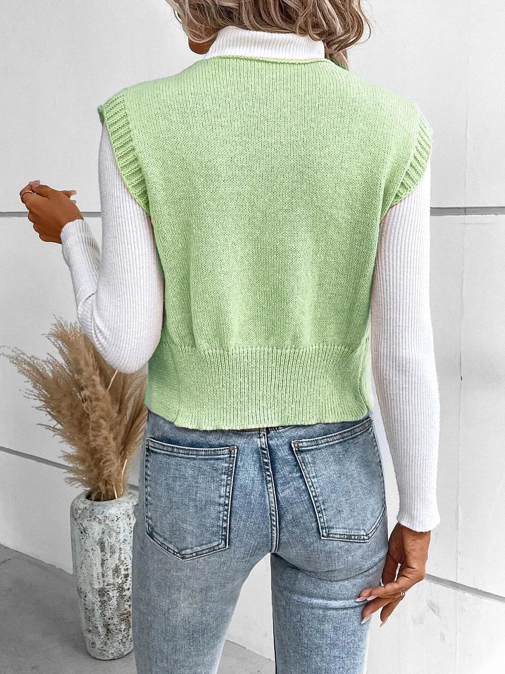 Full Size Button Up V-Neck Sweater Vest nicholesgifts