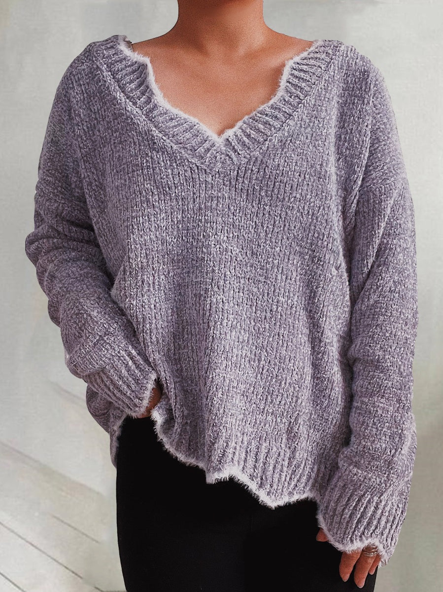 V-Neck Drop Shoulder Long Sleeve Sweater Trendsi