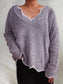 V-Neck Drop Shoulder Long Sleeve Sweater nicholesgifts