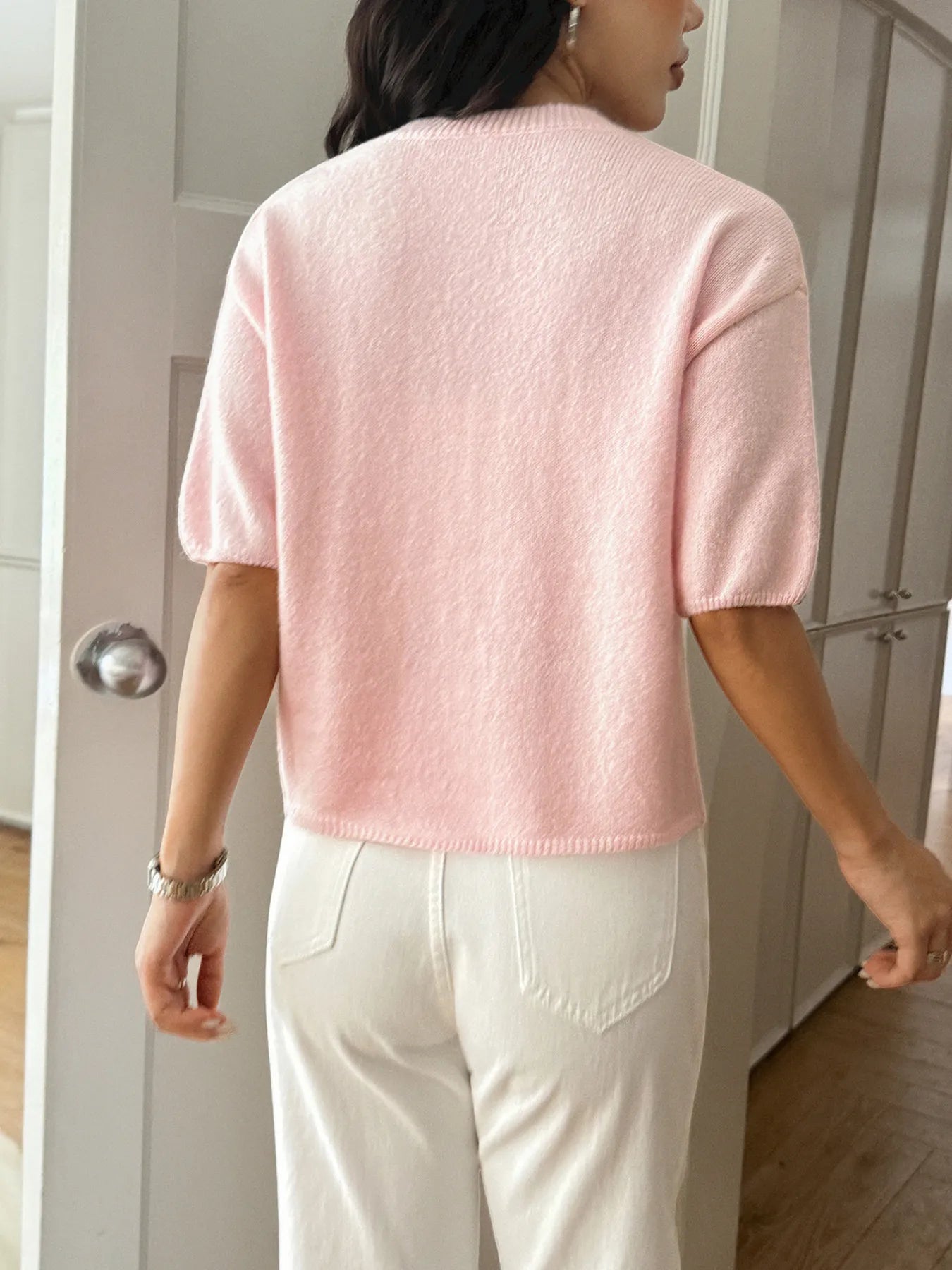 Ribbed Hem Round Neck Sweater Trendsi