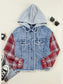 Raw Hem Drawstring Plaid Denim Jacket nicholesgifts