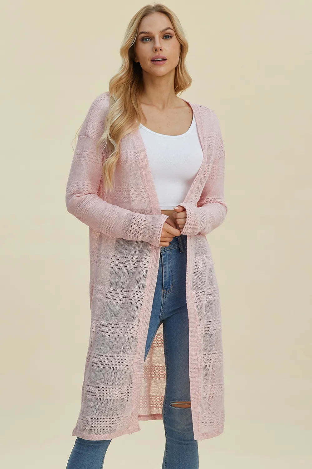 Double Take Full Size Open Front Longline Cardigan NicholesGifts