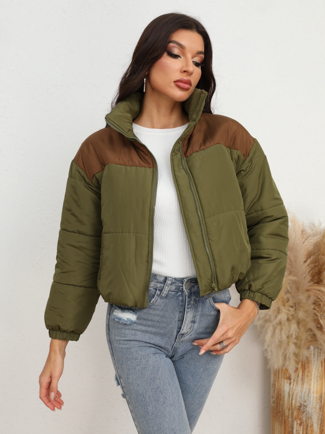Two-Tone Zip-Up Puffer Jacket nicholesgifts