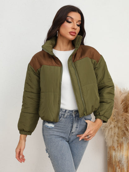 Two-Tone Zip-Up Puffer Jacket nicholesgifts