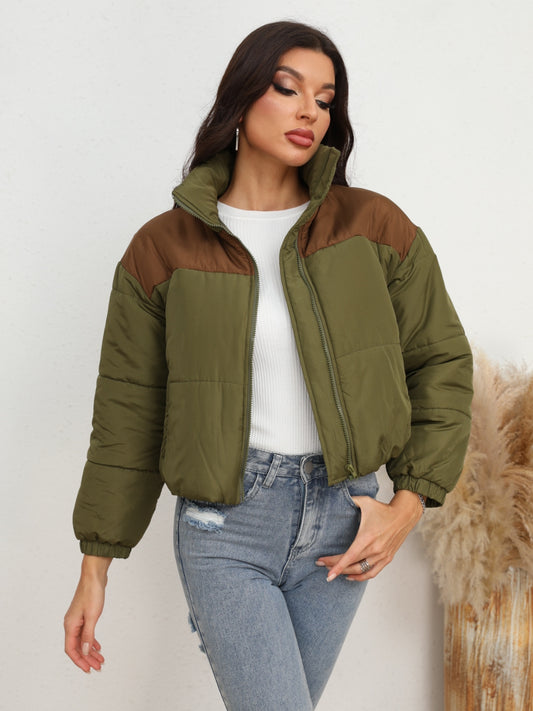 Two-Tone Zip-Up Puffer Jacket nicholesgifts