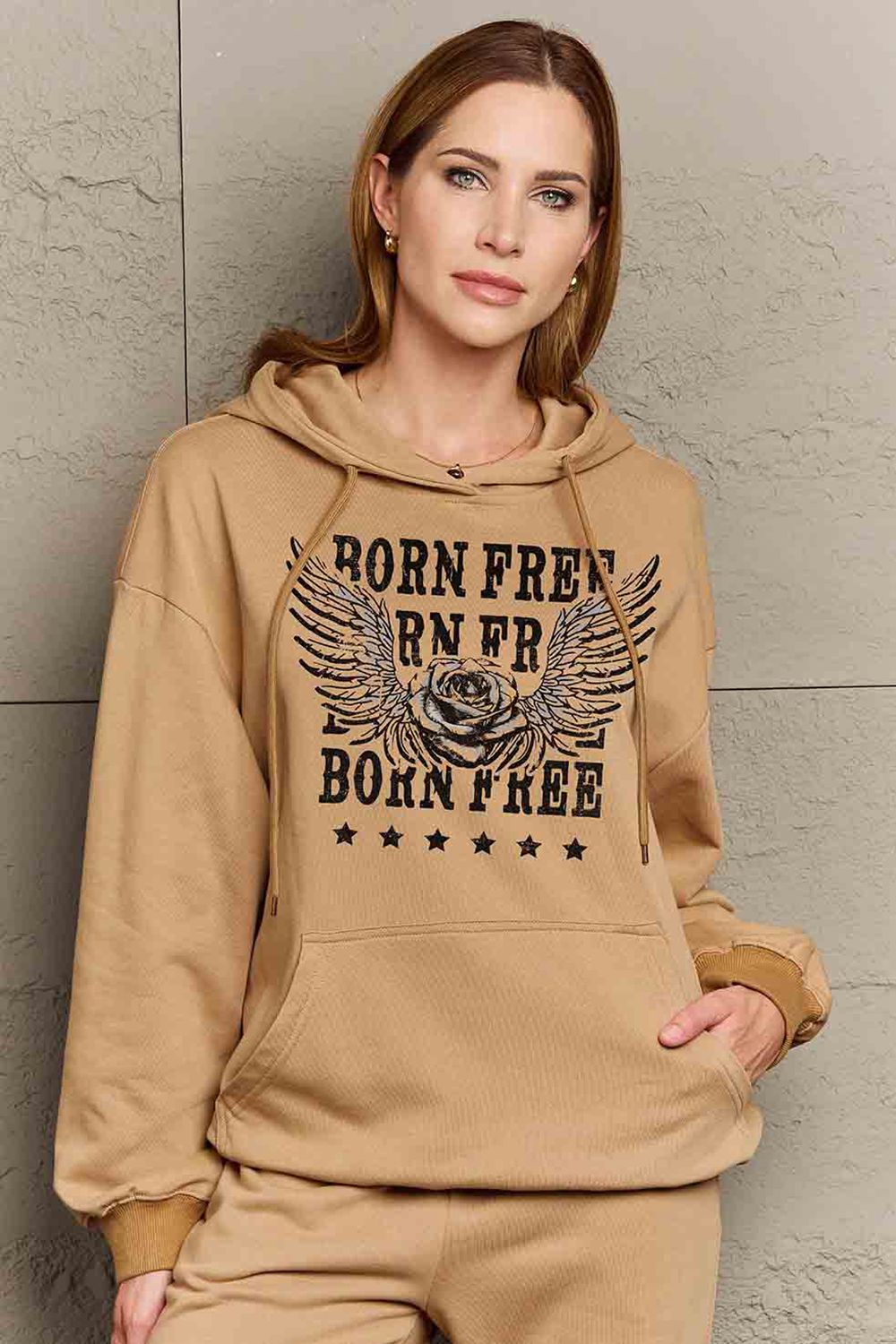 Simply Love Simply Love Full Size BORN FREE Graphic Hoodie Trendsi