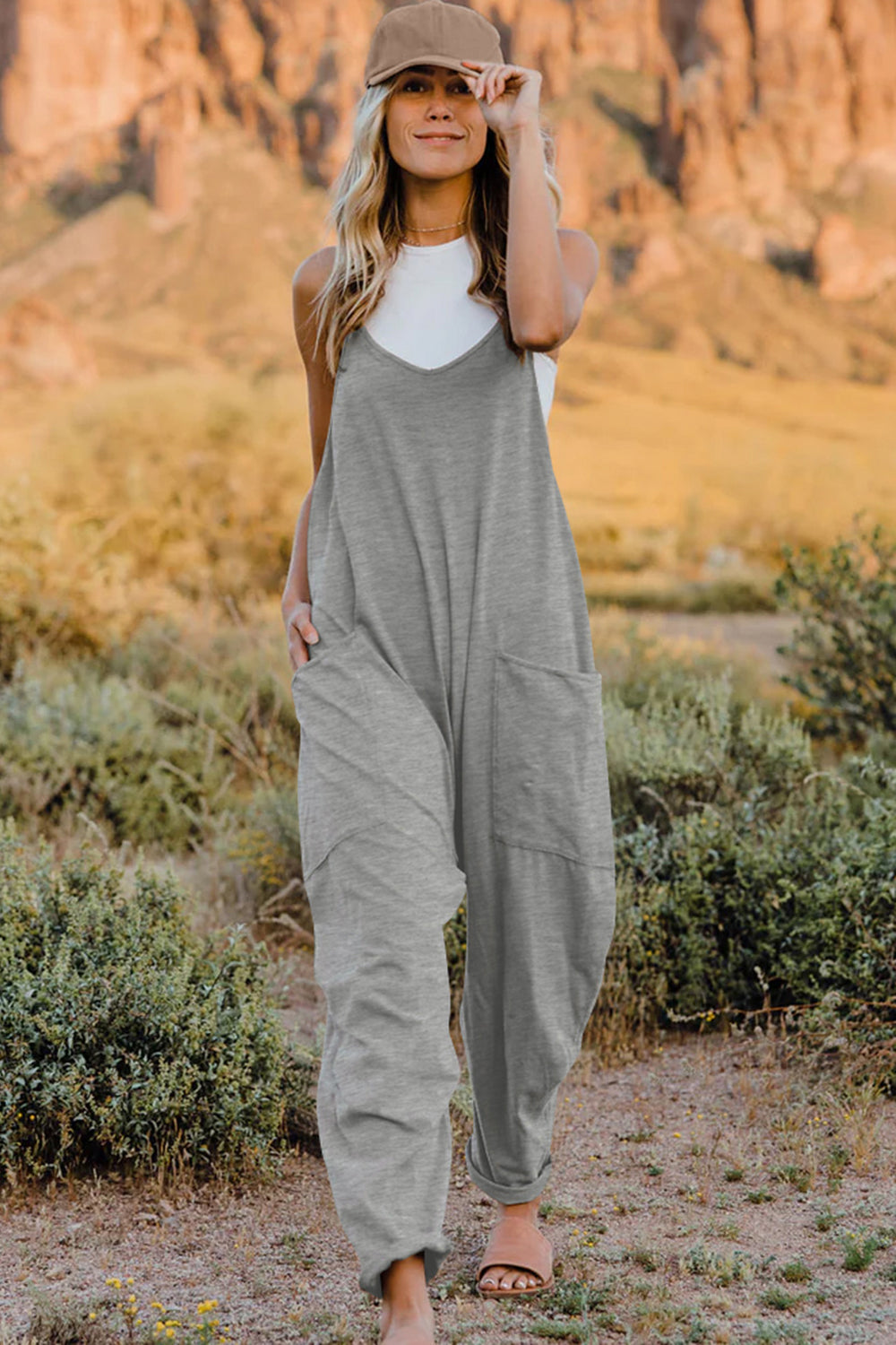 Double Take Full Size V-Neck Sleeveless Jumpsuit with Pockets nicholesgifts