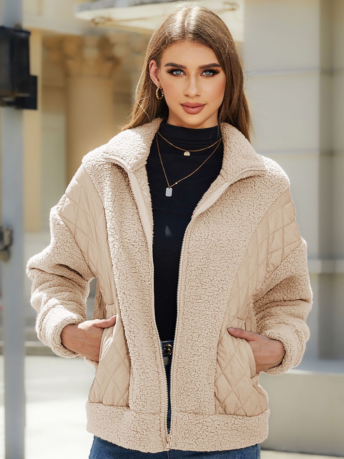 Zip-Up Collared Neck Jacket nicholesgifts